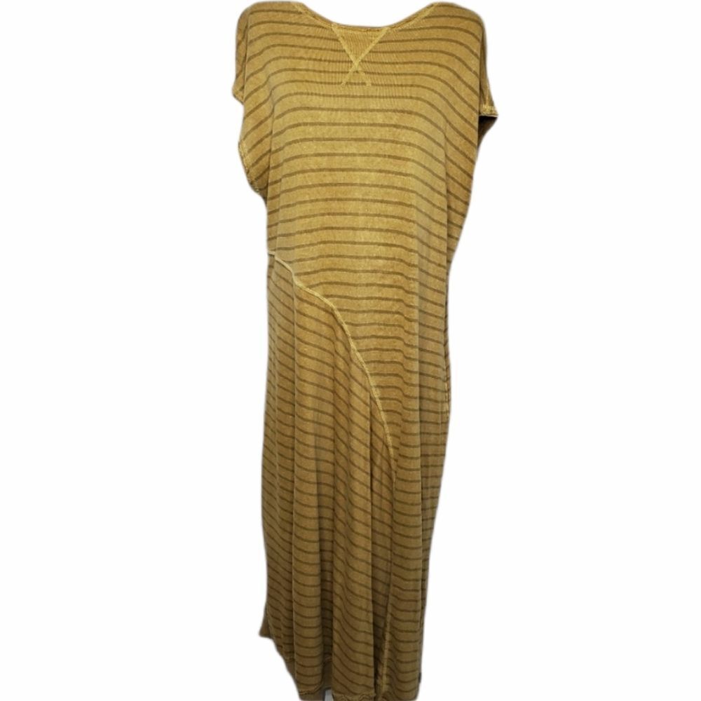 OSKA‎ olive green striped hemp lagenlook oversized maxi dress L/4
